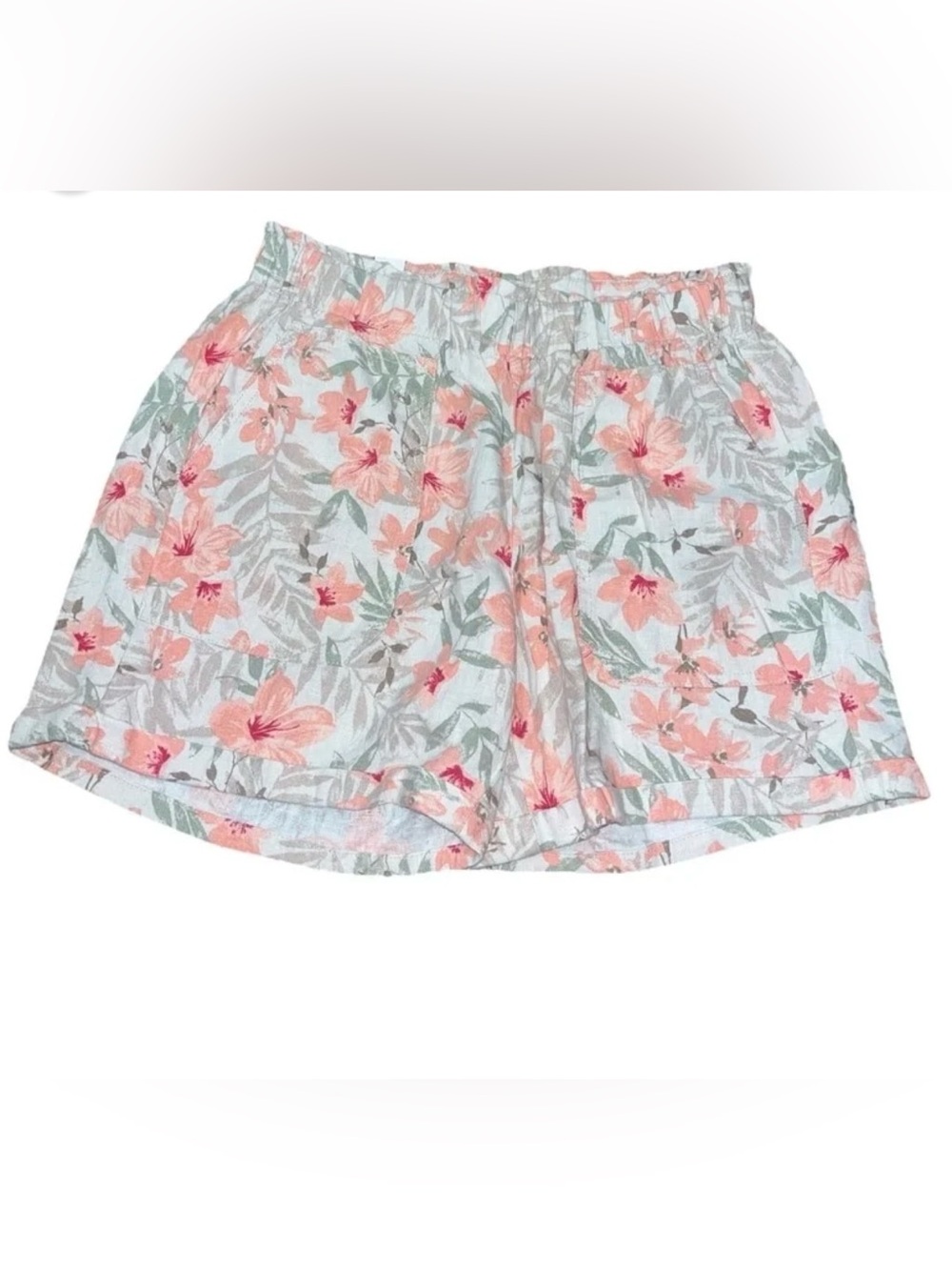 Briggs New York Peach Floral Pull-On Bermuda Shorts Linen/Rayon Blend